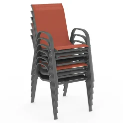 Salon de jardin 8 chaises empilables mix color gris, noir et terracotta et table 190 cm*IDMarket Clearance