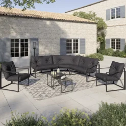 Salon de jardin d'angle bas 8 personnes gris*IDMarket Clearance
