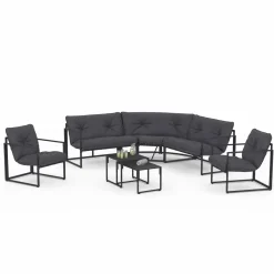 Salon de jardin d'angle bas 8 personnes gris*IDMarket Clearance