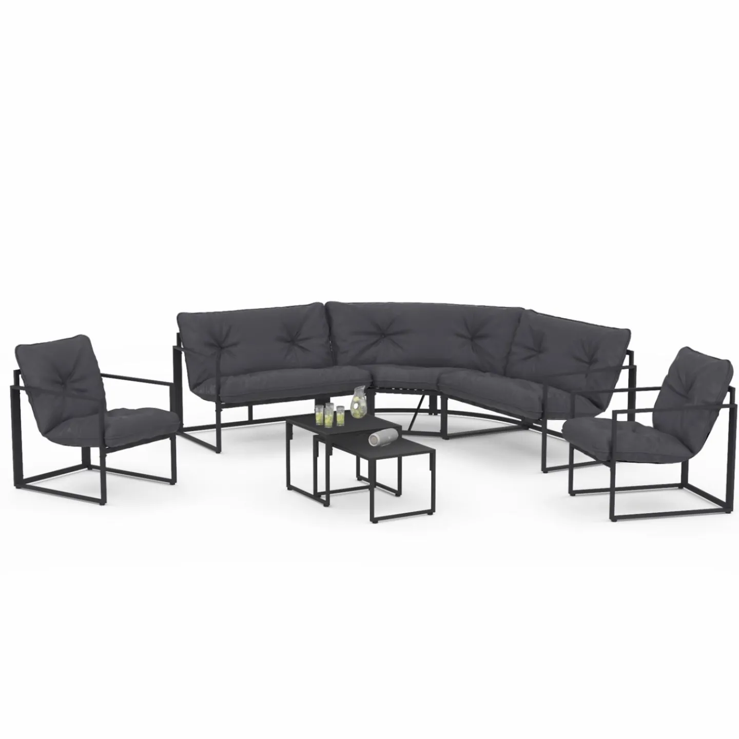 Salon de jardin d'angle bas 8 personnes gris*IDMarket Clearance