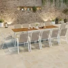 Salon de jardin extensible 12 personnes table 135/270 cm plateau effet bois et chaises empilables blanc et bois*IDMarket Online