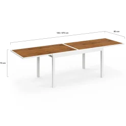 Salon de jardin extensible 12 personnes table 135/270 cm plateau effet bois et chaises empilables blanc et bois*IDMarket Online