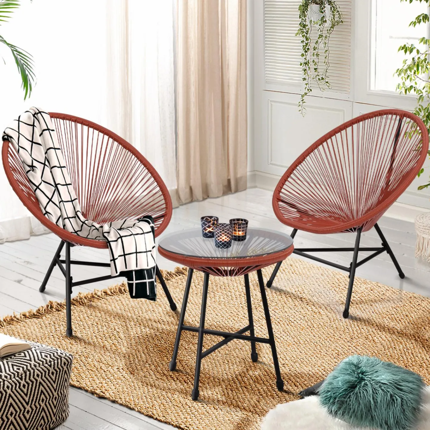 Salon de jardin fil plastique terracotta*IDMarket Best