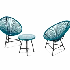 Salon de jardin fil plastique bleu*IDMarket