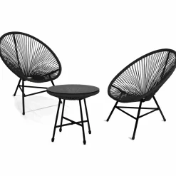 Salon de jardin fil plastique noir*IDMarket New