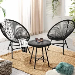 Salon de jardin fil plastique noir*IDMarket New