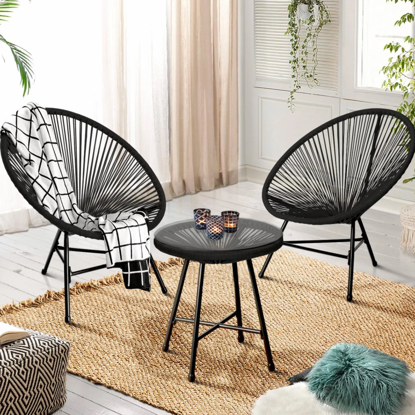 Salon de jardin fil plastique noir*IDMarket New