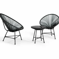 Salon de jardin fil plastique noir*IDMarket New