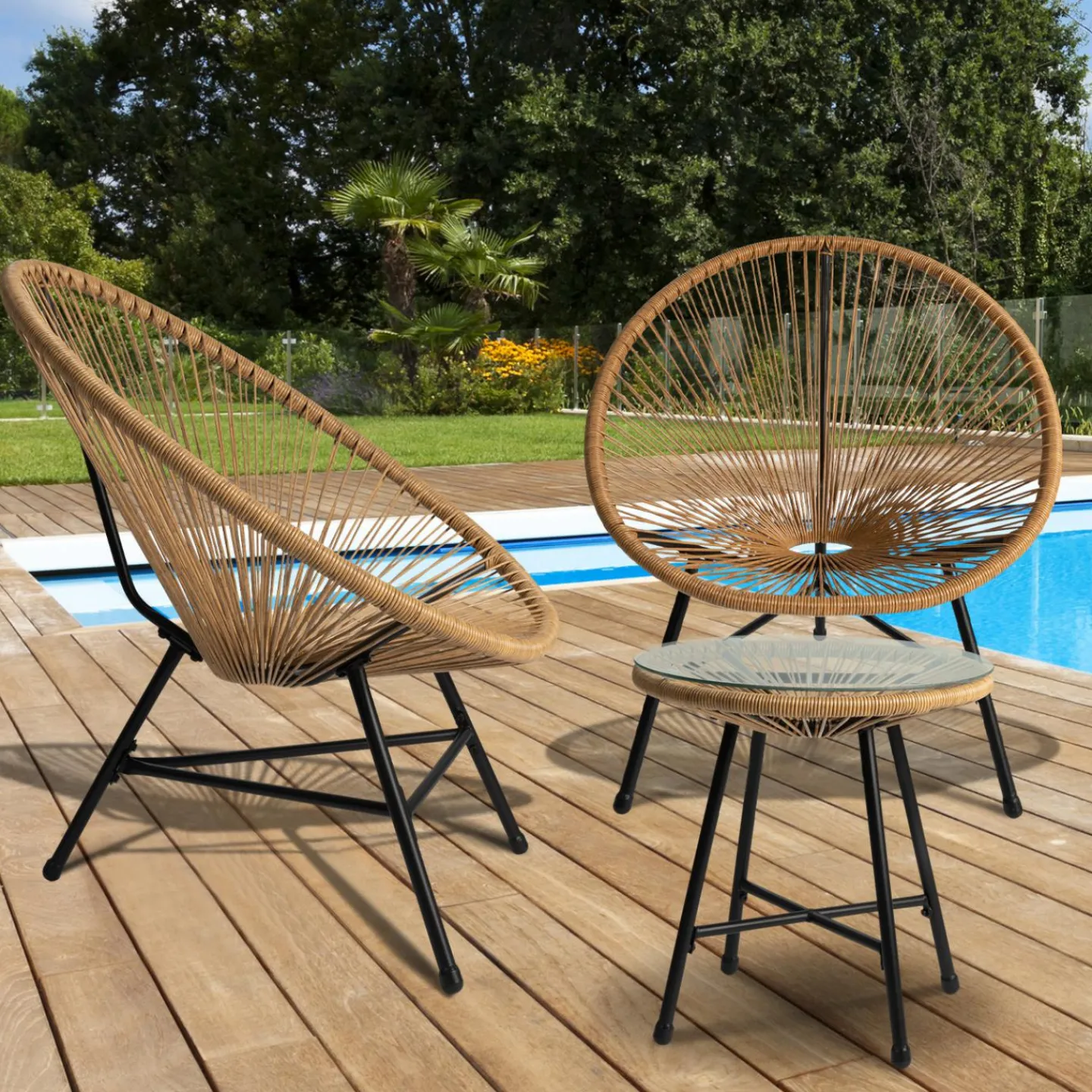 Salon de jardin fil plastique effet rotin*IDMarket Sale