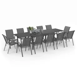 Salon de jardin gris anthracite avec table extensible et 12 chaises*IDMarket New