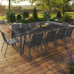Salon de jardin gris avec chaises empilables 10 personnes*IDMarket Sale