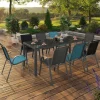 Salon de jardin mix color bleu, gris et noir table 190 cm et 8 chaises empilables*IDMarket