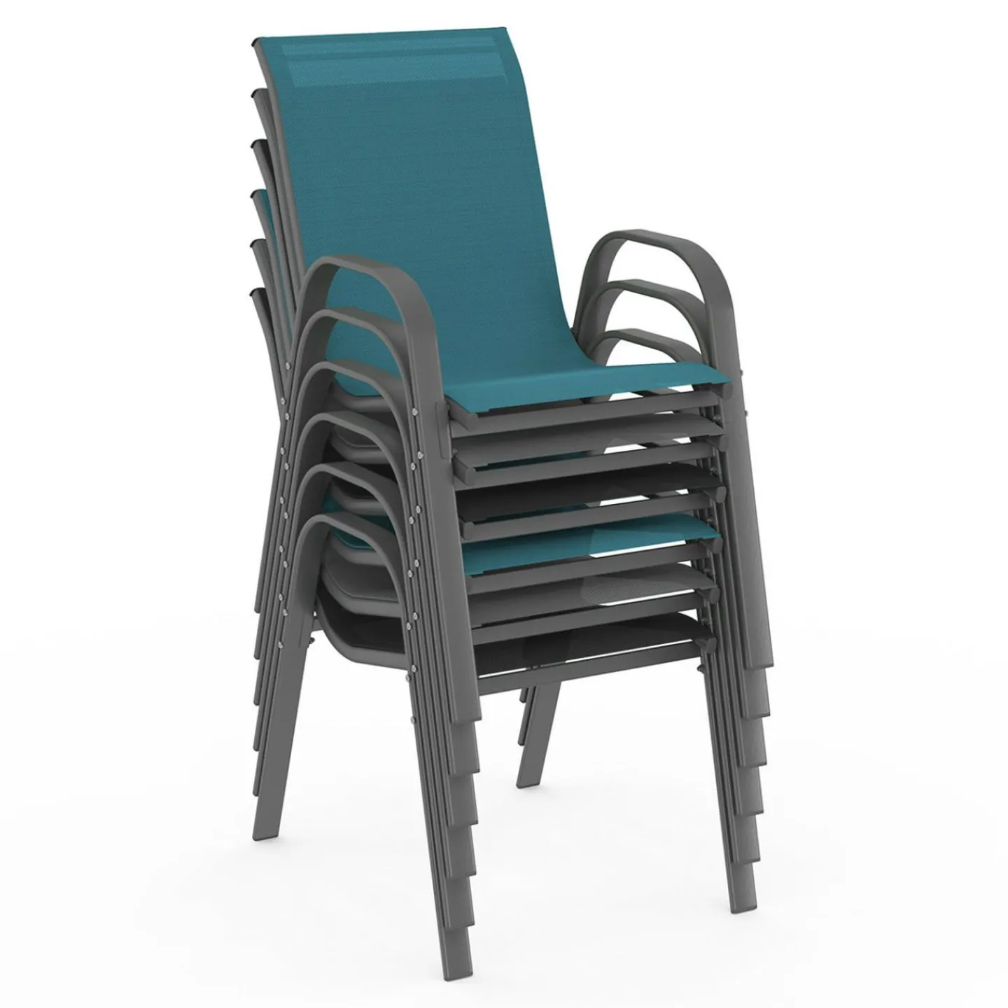 Salon de jardin mix color bleu, gris et noir table 190 cm et 8 chaises empilables*IDMarket