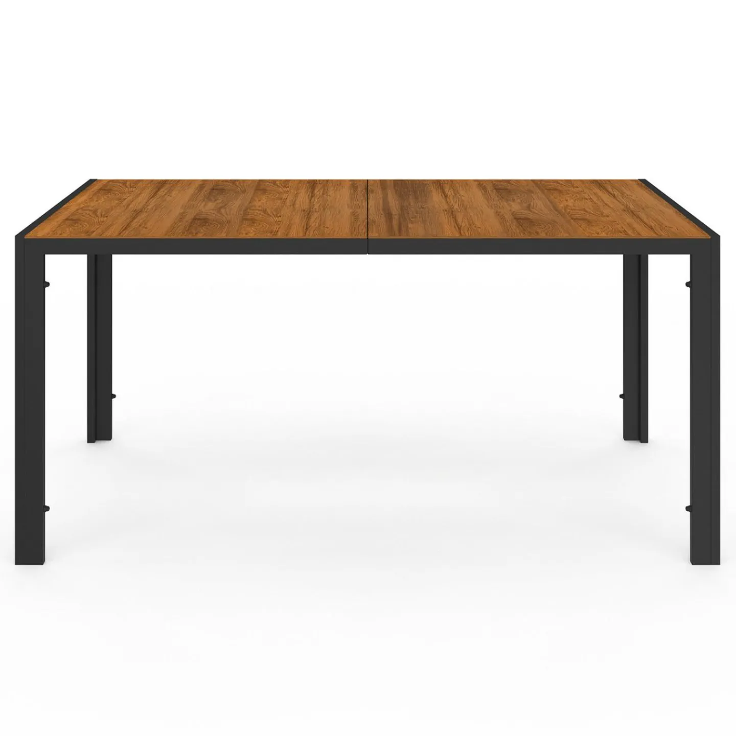 Salon de jardin noir et bois avec table 150 cm plateau verre trempé effet bois et 6 chaises empilables*IDMarket Hot