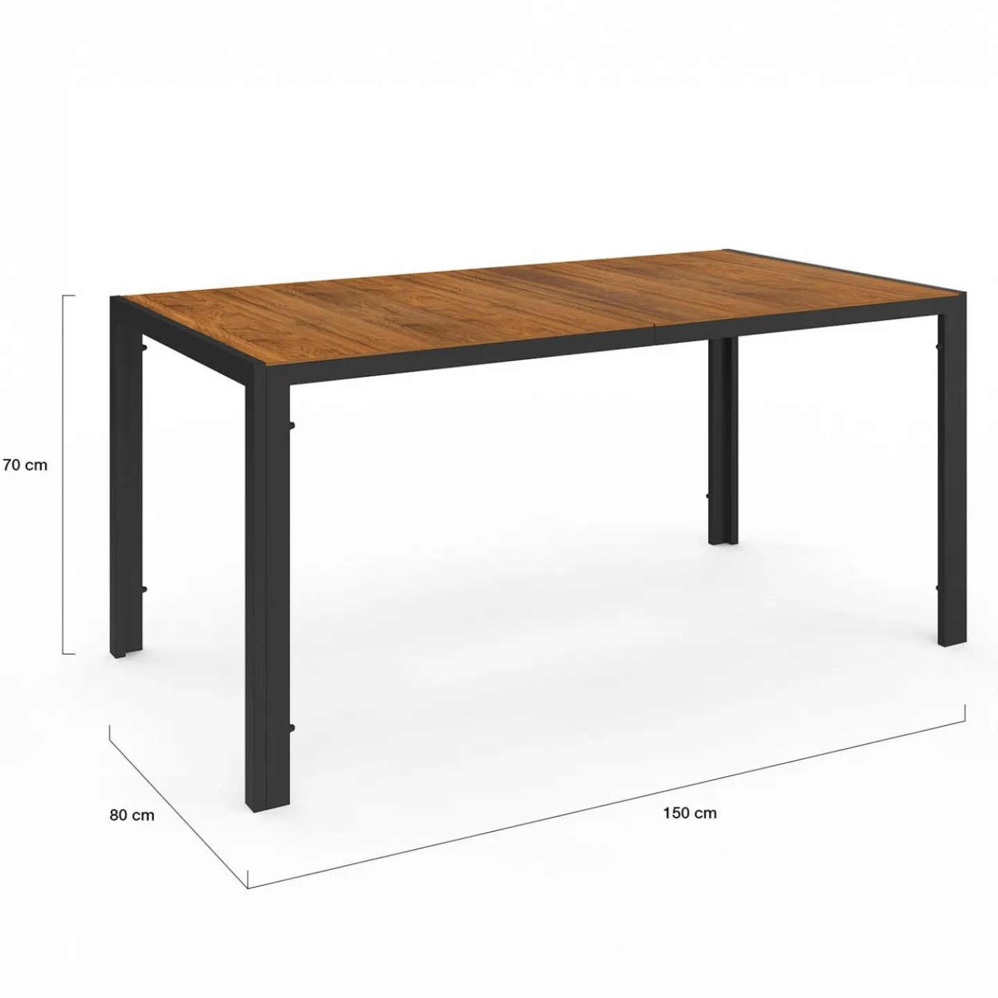 Salon de jardin noir et bois avec table 150 cm plateau verre trempé effet bois et 6 chaises empilables*IDMarket Hot