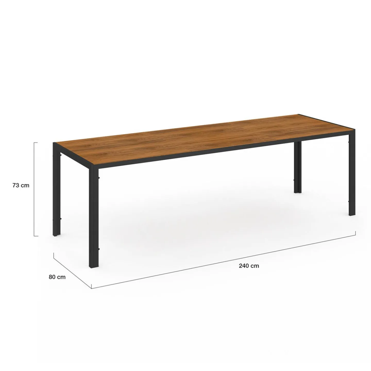 Salon de jardin noir et bois table de jardin 240 cm avec 10 chaises empilables*IDMarket New