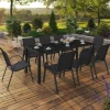 Salon de jardin noir table 190 cm et 8 chaises empilables*IDMarket Outlet