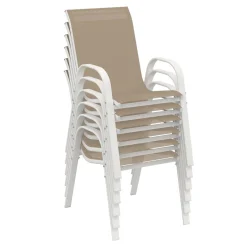 Salon de jardin 6 personnes chaises empilables blanc et beige table 150 cm*IDMarket Clearance