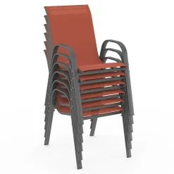 Salon de jardin table 190cm et 8 chaises empilables terracotta*IDMarket Outlet