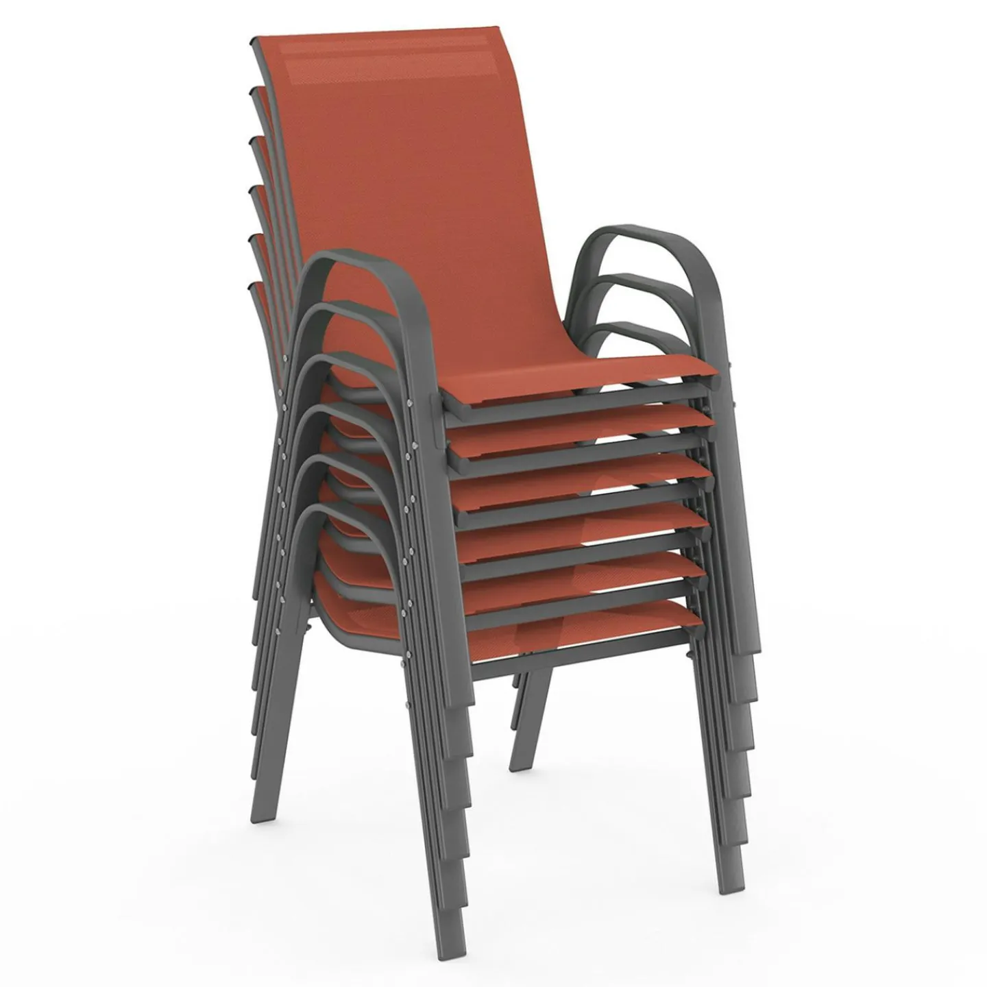 Salon de jardin table 190cm et 8 chaises empilables terracotta*IDMarket Outlet