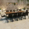 Salon de jardin table extensible avec plateau verre trempé effet bois et chaises empilables*IDMarket Outlet