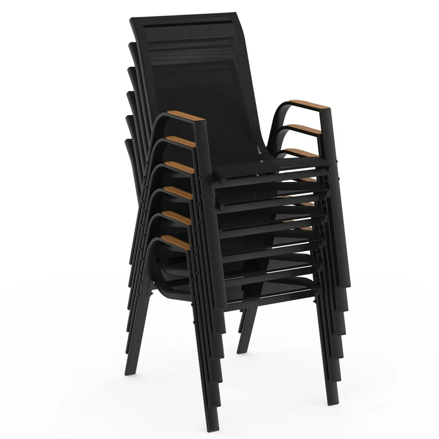 Salon de jardin table extensible avec plateau verre trempé effet bois et chaises empilables*IDMarket Outlet