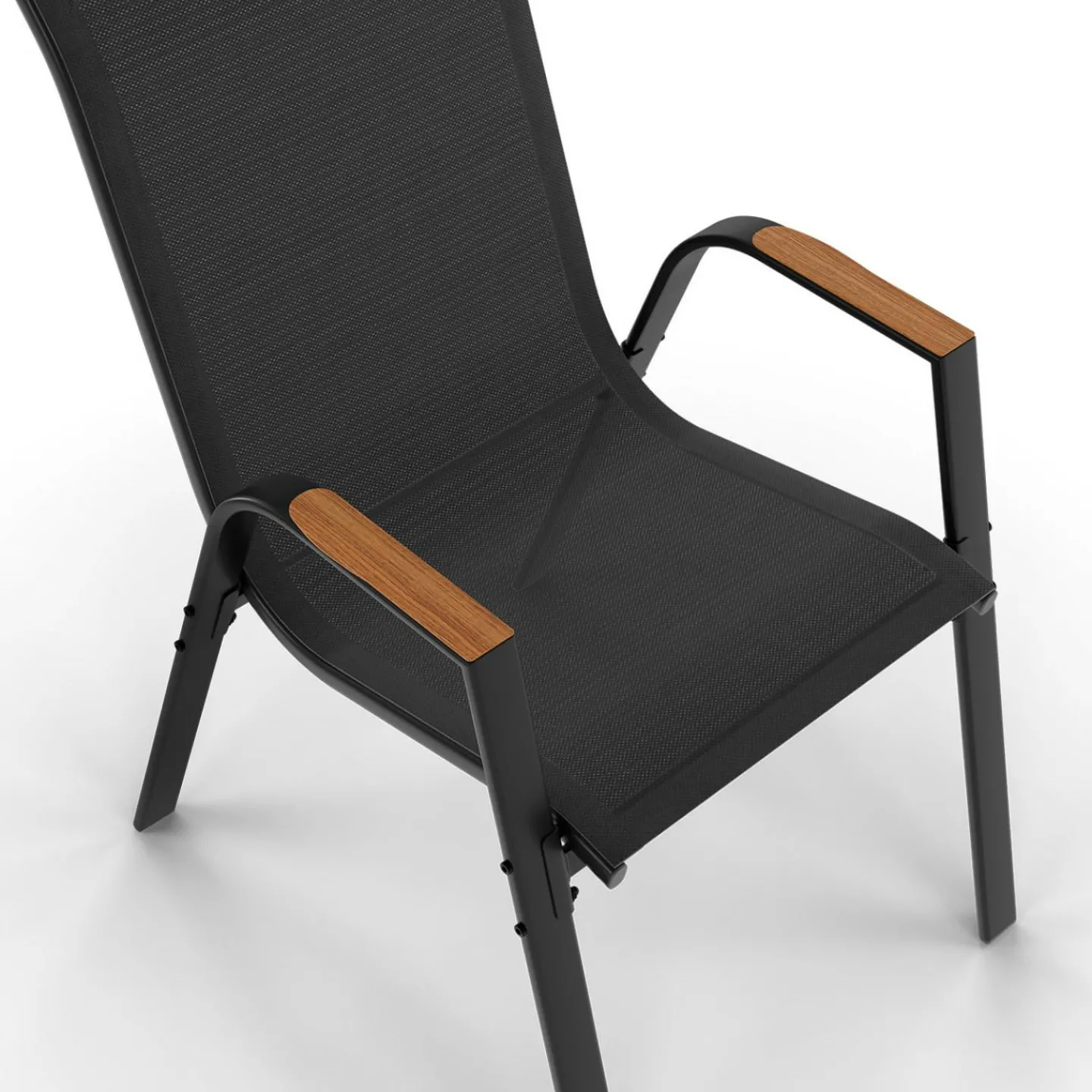 Salon de jardin table extensible avec plateau verre trempé effet bois et chaises empilables*IDMarket Outlet