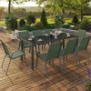 Salon de jardin vert olive avec table 190 cm et 8 chaises empilables*IDMarket Sale