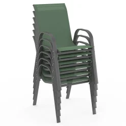 Salon de jardin vert olive avec table 190 cm et 8 chaises empilables*IDMarket Sale