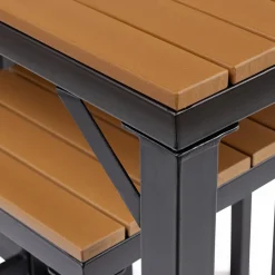 Salon haut de jardin bar d'exterieur design industriel effet bois et noir*IDMarket Best