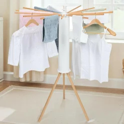Séchoir à linge à rayons rotatif et pliable blanc et bois*IDMarket Outlet