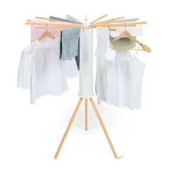 Séchoir à linge à rayons rotatif et pliable blanc et bois*IDMarket Outlet