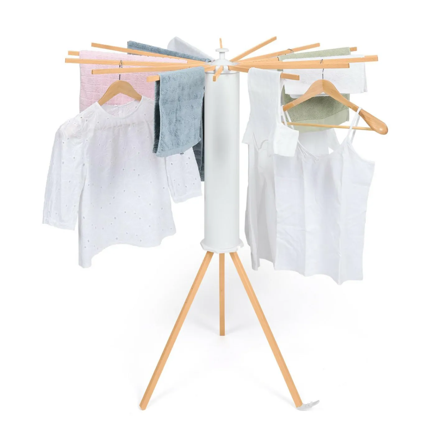 Séchoir à linge à rayons rotatif et pliable blanc et bois*IDMarket Outlet