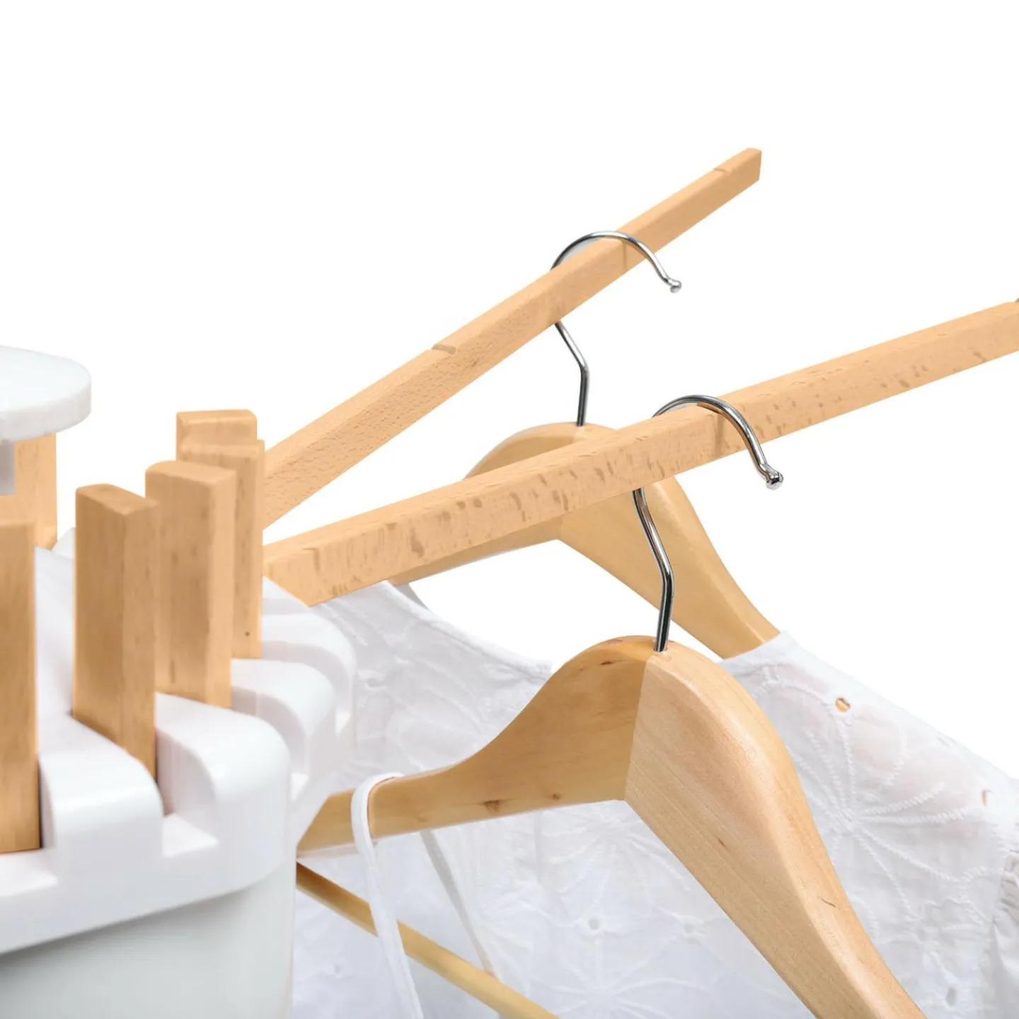 Séchoir à linge à rayons rotatif et pliable blanc et bois*IDMarket Outlet
