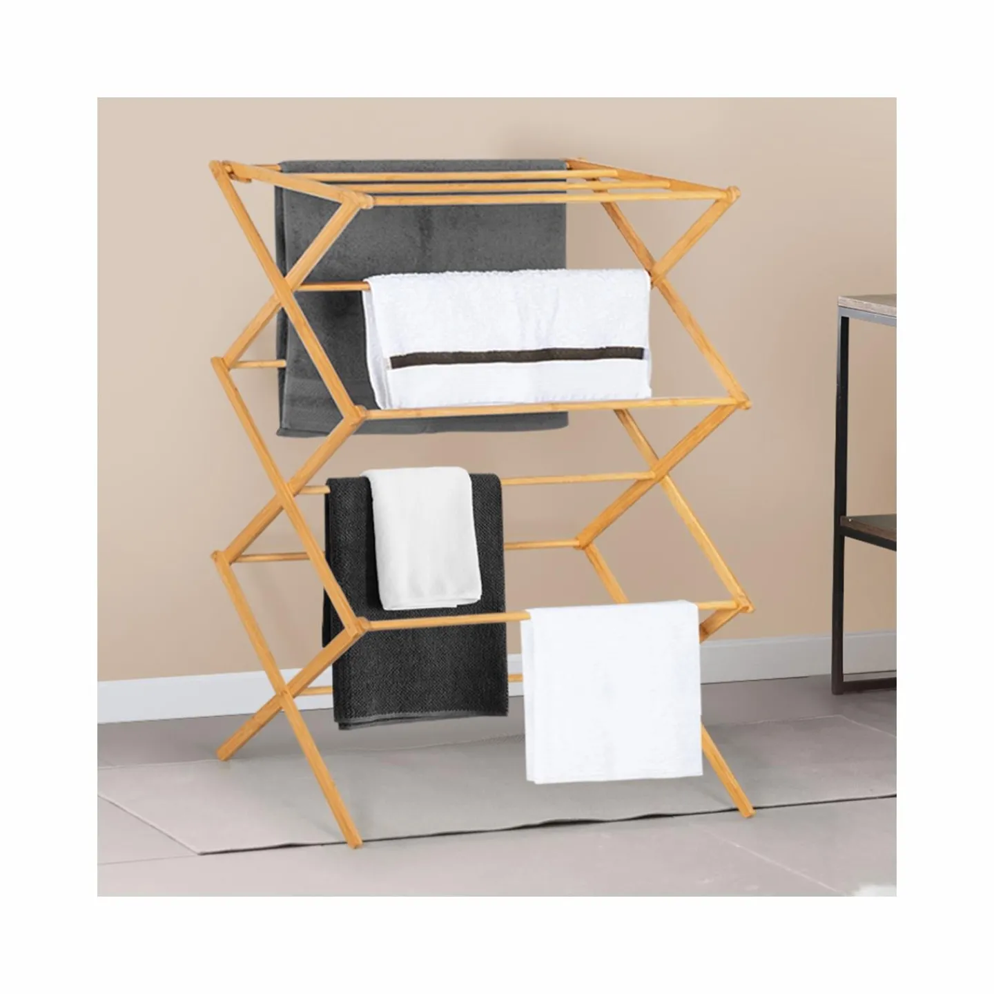 Séchoir à linge accordéon en bambou*IDMarket Discount