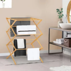 Séchoir à linge accordéon en bambou*IDMarket Discount