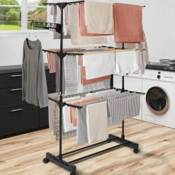 Séchoir à linge couleur noir et aspect bois*IDMarket