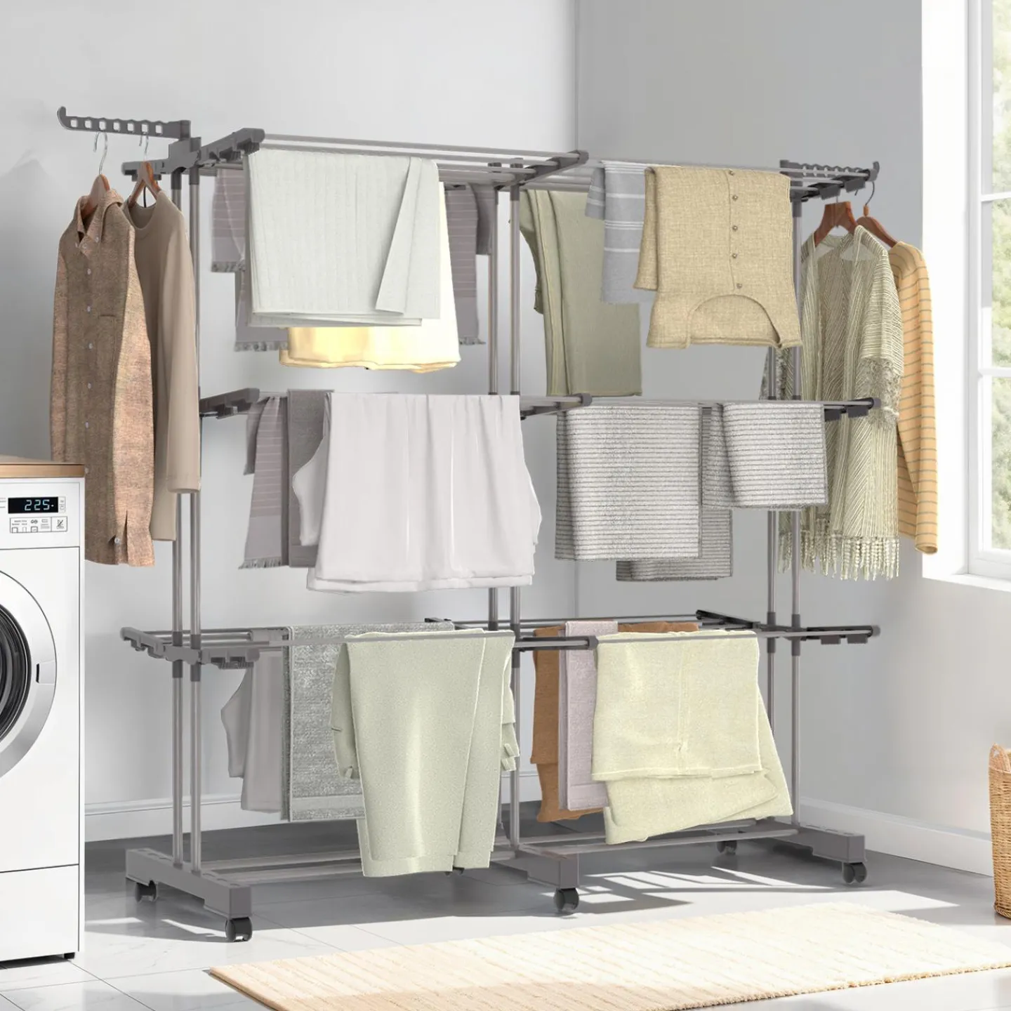 Séchoir à linge pliable extensible 40M gris 3 niveaux*IDMarket Sale