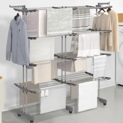 Séchoir à linge vertical pliable et extensible 4 niveaux capacité 50m inox et gris*IDMarket New