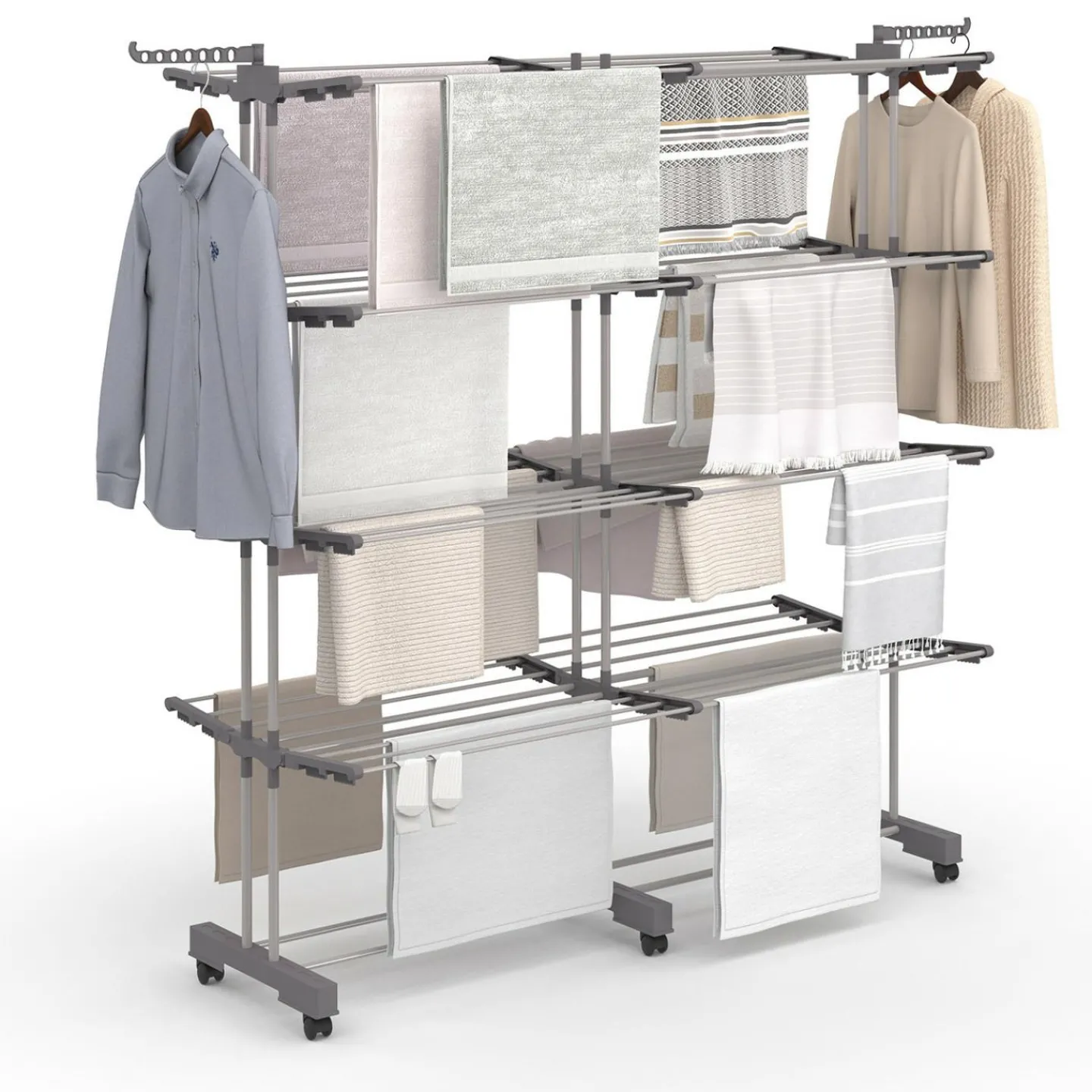 Séchoir à linge vertical pliable et extensible 4 niveaux capacité 50m inox et gris*IDMarket New