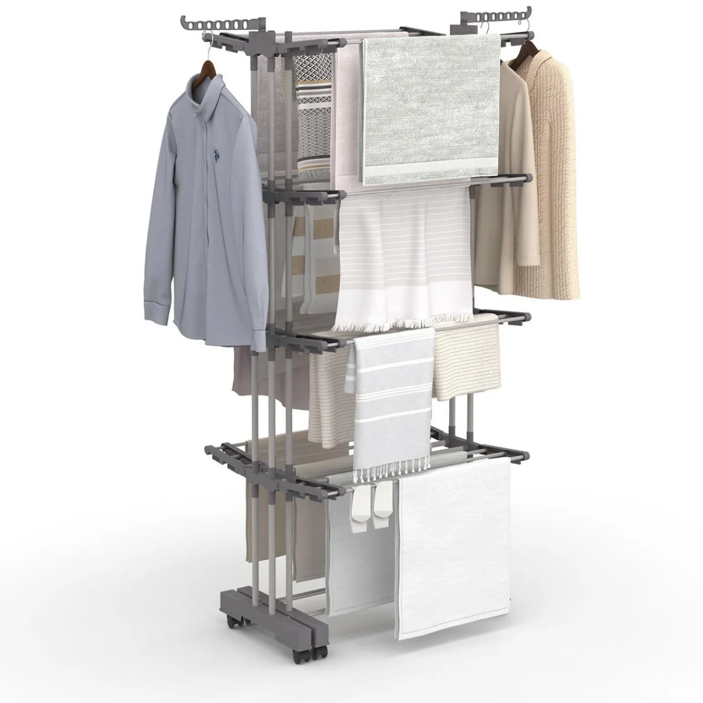 Séchoir à linge vertical pliable et extensible 4 niveaux capacité 50m inox et gris*IDMarket New