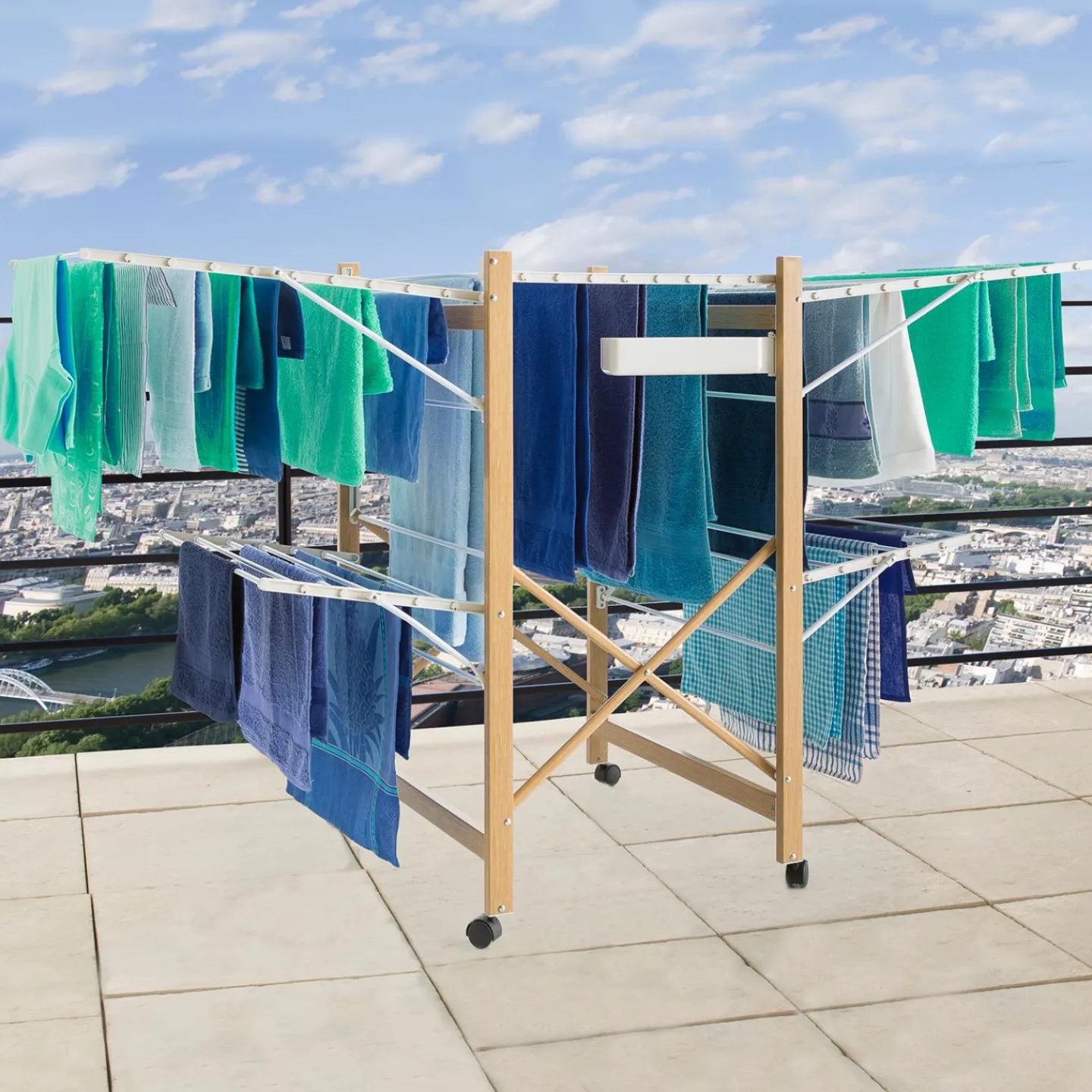 Séchoir design imitation bois pliable*IDMarket Online