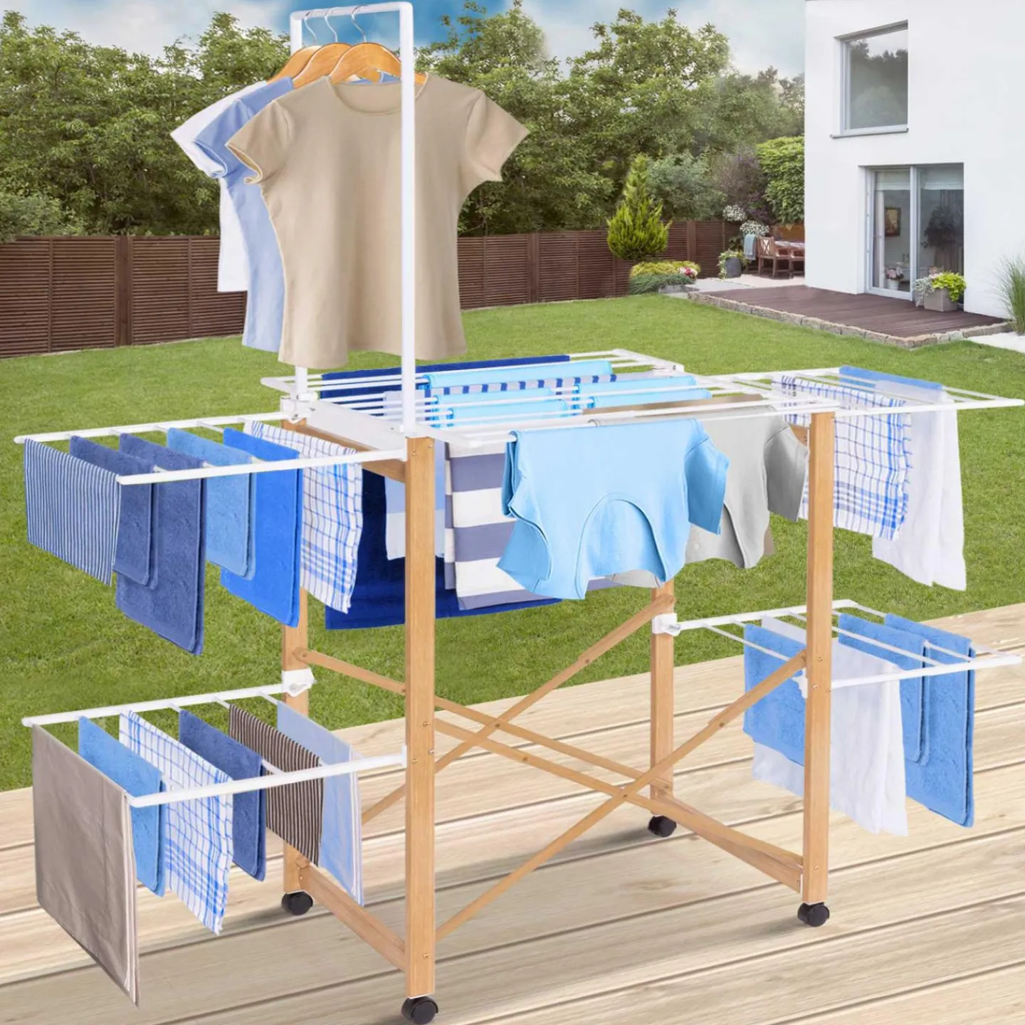 Séchoir design imitation bois avec penderie pliable*IDMarket Sale