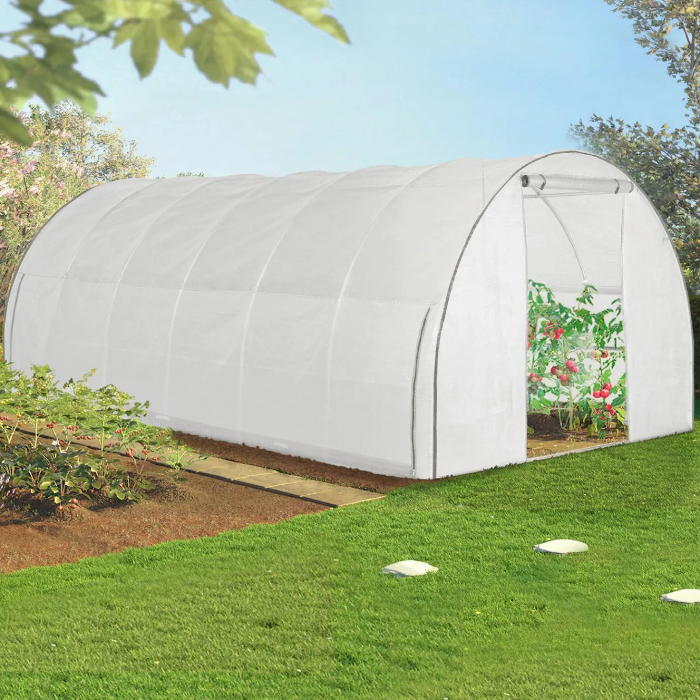 Serre de jardin blanche 18 m² avec 2 côtés relevables 6x3x2m*IDMarket Outlet