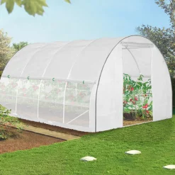 Serre tunnel de jardin 12M² blanche relevable avec moustiquaire*IDMarket Best