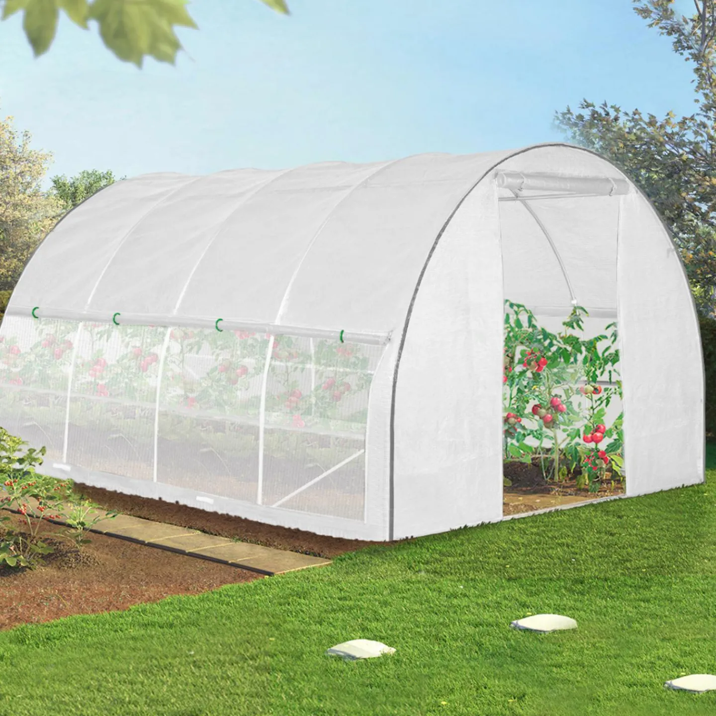 Serre tunnel de jardin 12M² blanche relevable avec moustiquaire*IDMarket Best