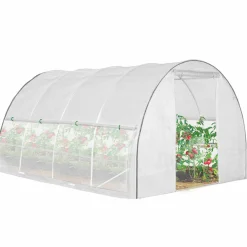 Serre tunnel de jardin 12M² blanche relevable avec moustiquaire*IDMarket Best