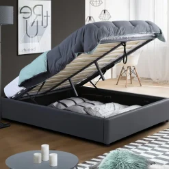 Sommier coffre de rangement 140x190 cm gris*IDMarket Online