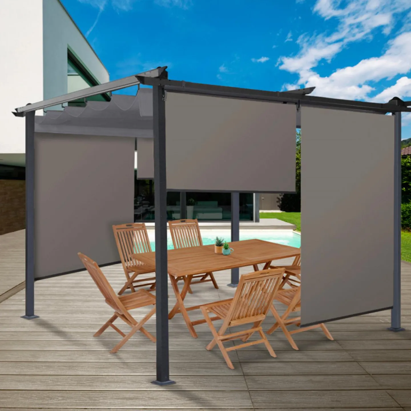 Stores enrouleurs verticaux pour pergola couleur taupe*IDMarket New