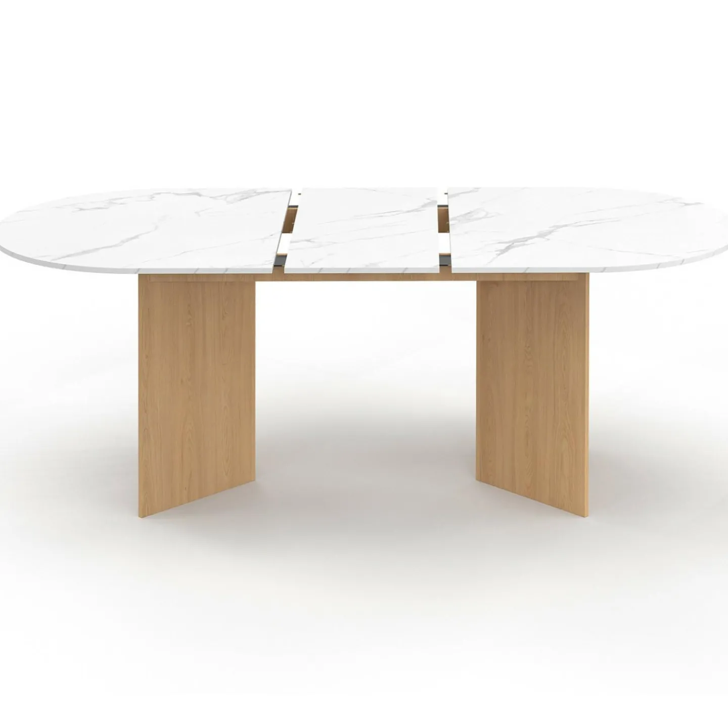 Table à manger extensible ovale MARTHE 6 -10 personnes plateau marbre blanc ALASKA et bois façon hêtre 160-200 cm*IDMarket Discount